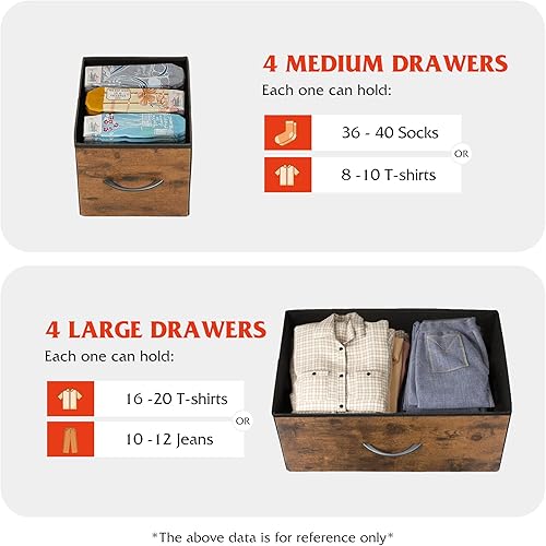 Miniatura 5 de WLIVE Cómoda para dormitorio con 8 cajones, cómoda de tela ancha para almacenamiento y organización, cómodas de dormitorio, cajonera para sala de