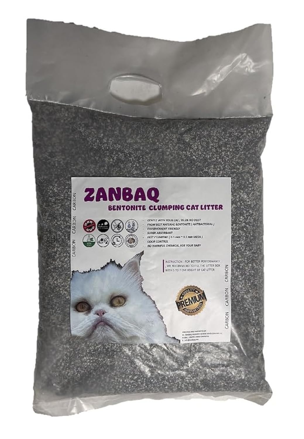 ZANBAQ NATURAL BENTONITE SUPER CLUMPING CAT LITTER, ODOR CONTROL, CARBON ACTIVE, 10L (8KG), ANTIBACTERIAL
