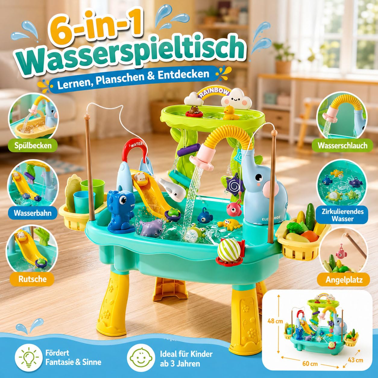Wasserspieltisch für Kinder mit Angelspiel, Outdoor Wassertisch，pink | Sommer & Camping, Für Terrasse & Park, Innenbereich geeignet, Aquaplay Spielzeug, Outdoor Wasserspiel