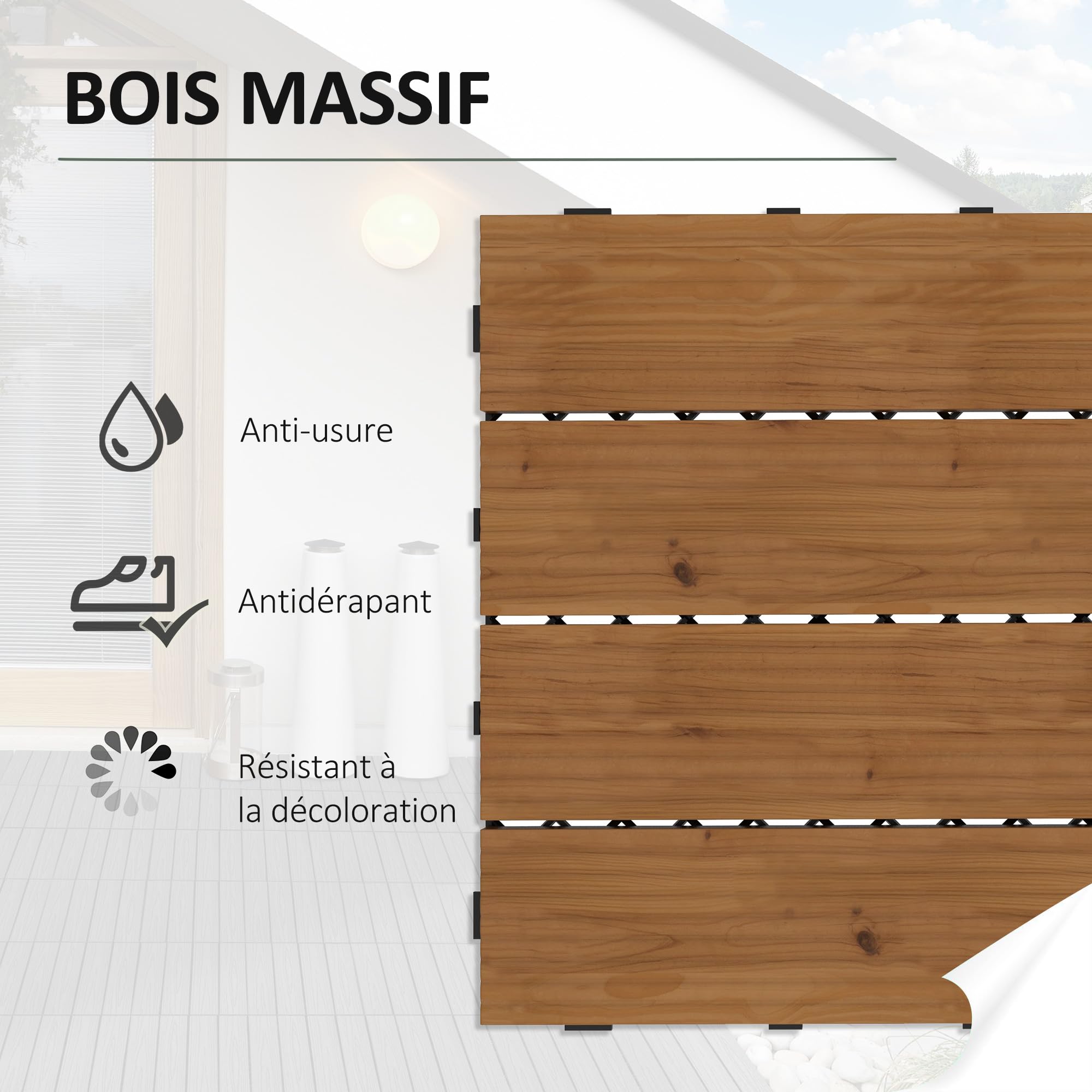 Outsunny Dalles terrasse emboîtables Lot de 12, 30 x 30 cm