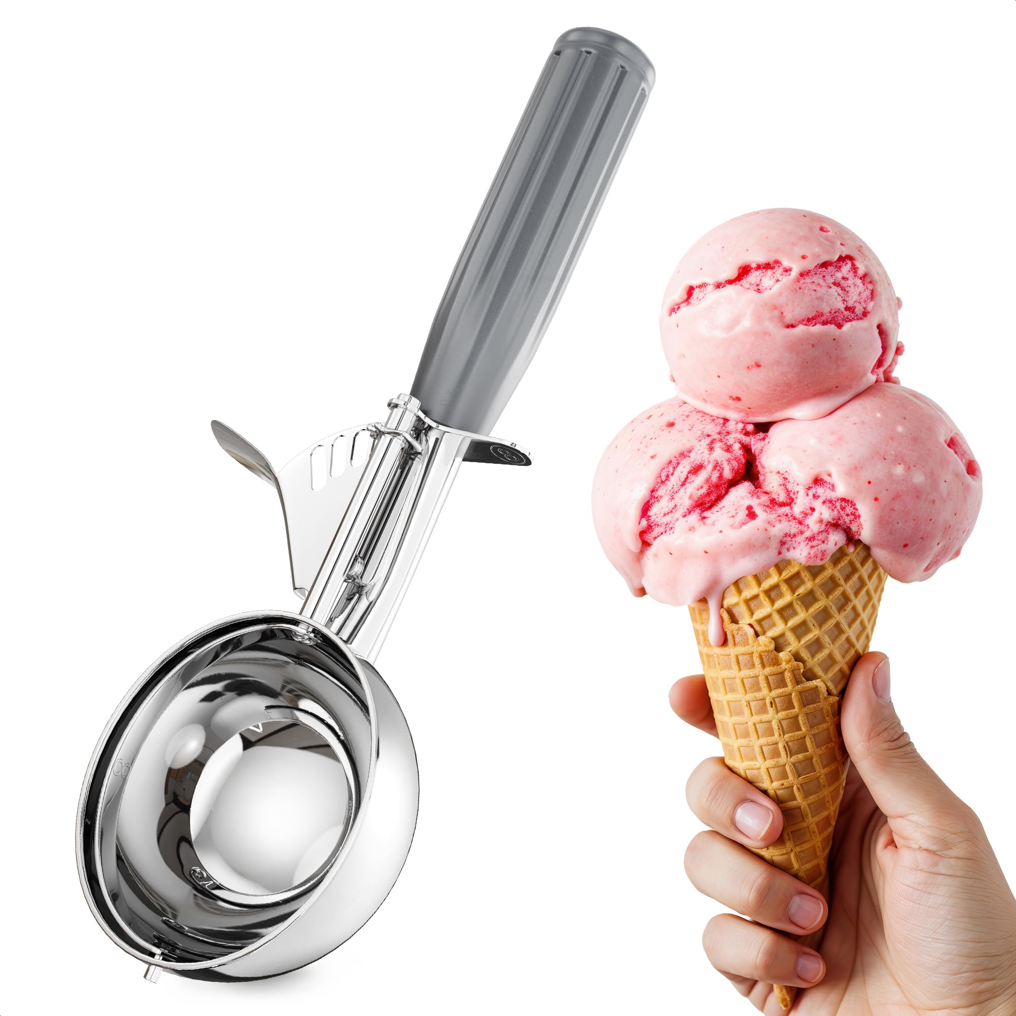 4 oz Ice Cream Scoop with Trigger Release #8 – Stainless Steel Versatile Tool for Baking, Cookies & Desserts Spoons, Dishwasher-Safe, Ergonomic Design, Great as Valentines Day Gifts for Dessert Lovers