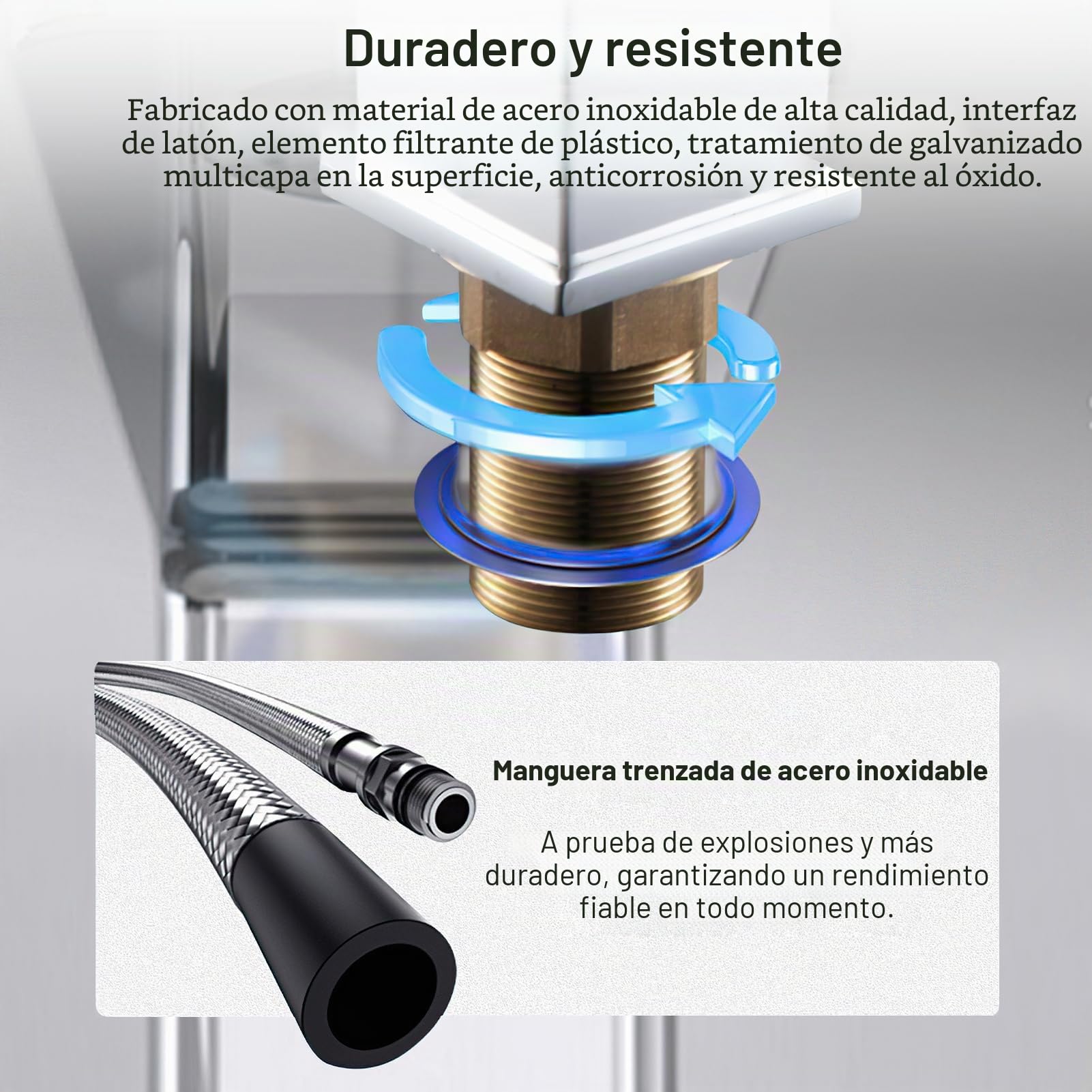 Grifo de cascada y lavabo, caño cascada, acero inoxidable, caliente y frío, vertical, altura 24,5 cm
