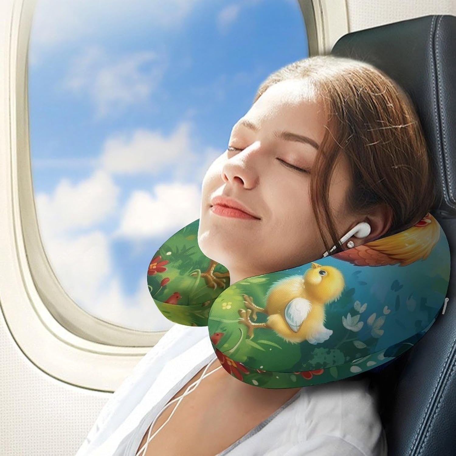 Rooster with Chickens Painting Travel Pillow U Shape Neck Pillow Washable Pillowcase for Sleeping Chair