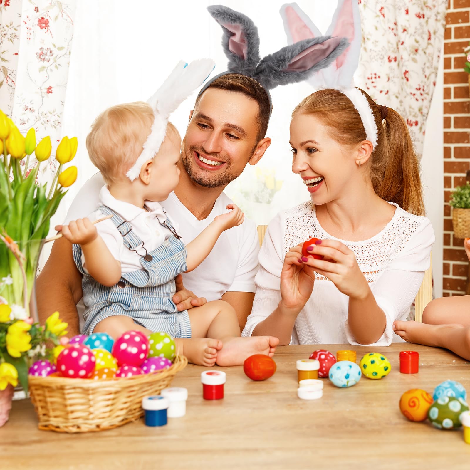 Opaska na głowę z uszami królika, 2 sztuki, opaska na głowę, uszy królika, wielkanocna, urocza, pluszowa opaska na głowę, kostium dla dzieci, na kostiumy wielkanocne i odgrywanie ról (biała i