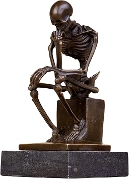 6" Abstract Bronze Thinker Sculpture-Rodin The Thinker Skeleton Art Bronze Statues Sculptures for Home Decor & Halloween Skull Art Decorations Bronze