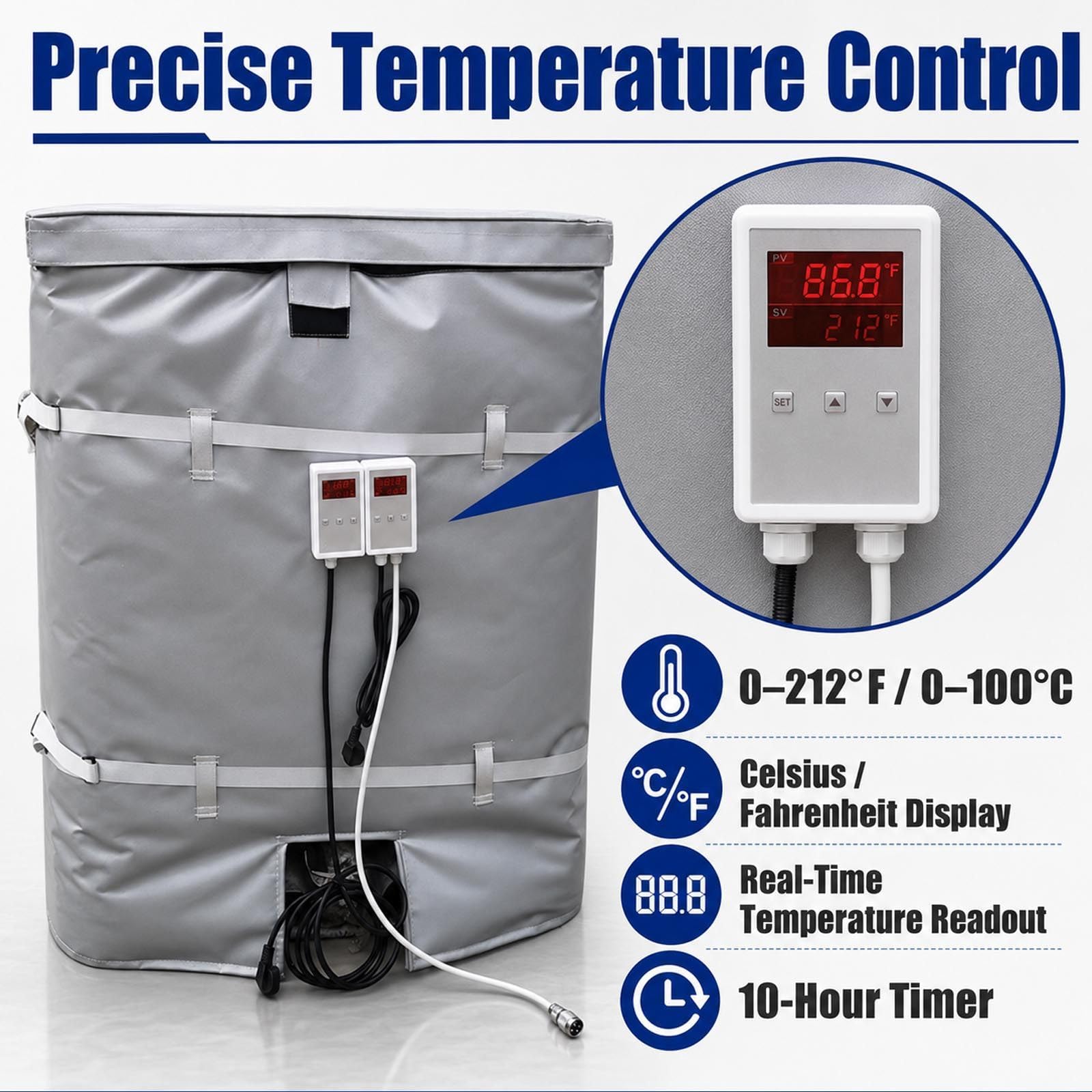 Heizmantel FüR Fass 200/1000l, Isoliert, Digitale Temperaturregelung 1000L