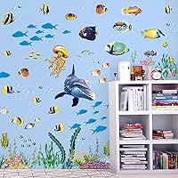 Vista 3 de Pegatina de pared creativa 3D de peces oceánicos, extraíble, bricolaje, bajo el mar, coral, hierba, algas marinas, despegar y pegar, decoración