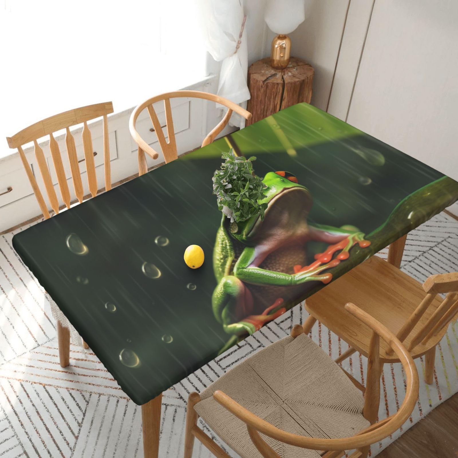 WPKJU Frog and Rain Printed Tablecloths 5ft Rectangular Table Covers Washable Polyester Decorative Table Cloth for Dining Table Picnic Wedding