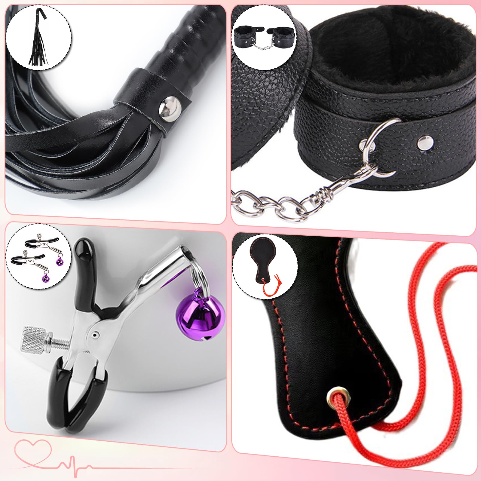 18 Piezas SM Bondage Kit, BDSM Restraints Kits con Máscara y Sexual Esposas, Erótico Set Juguetes Sexuales para Parejas Bondage Set Esposas para Principiantes y Experimentados