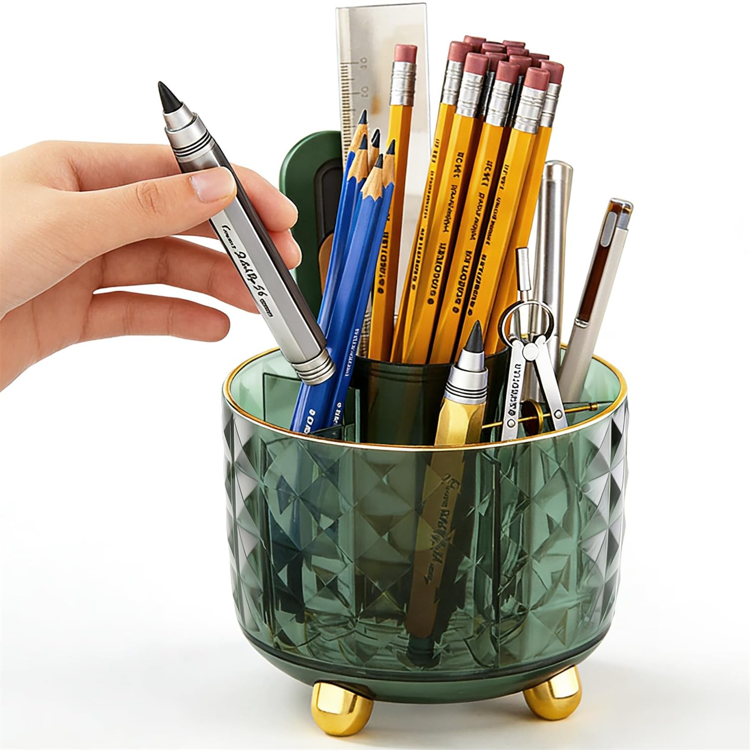 Sixfox Dark Green 360° Rotating Pen Pencil Holder For Desk