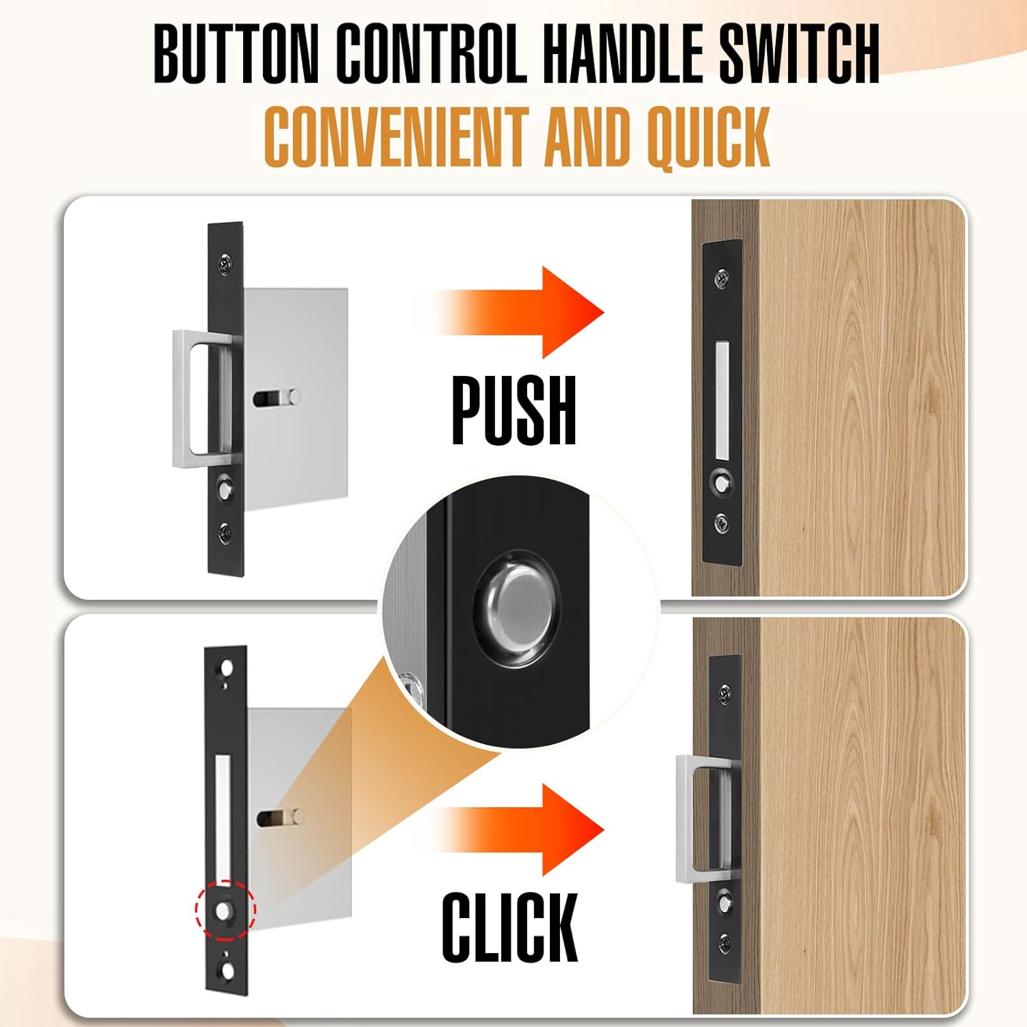 Pocket Door Lock with Handle, Heavy Duty Pocket Door Hardware, Space-Saving Hidden Sliding Door Pull, Privacy Lock Design, Fits Bathrooms, Bedrooms, Dressing Rrooms, Offices(Black,Privacy Type) Black-keyless 7.87“*1.57”