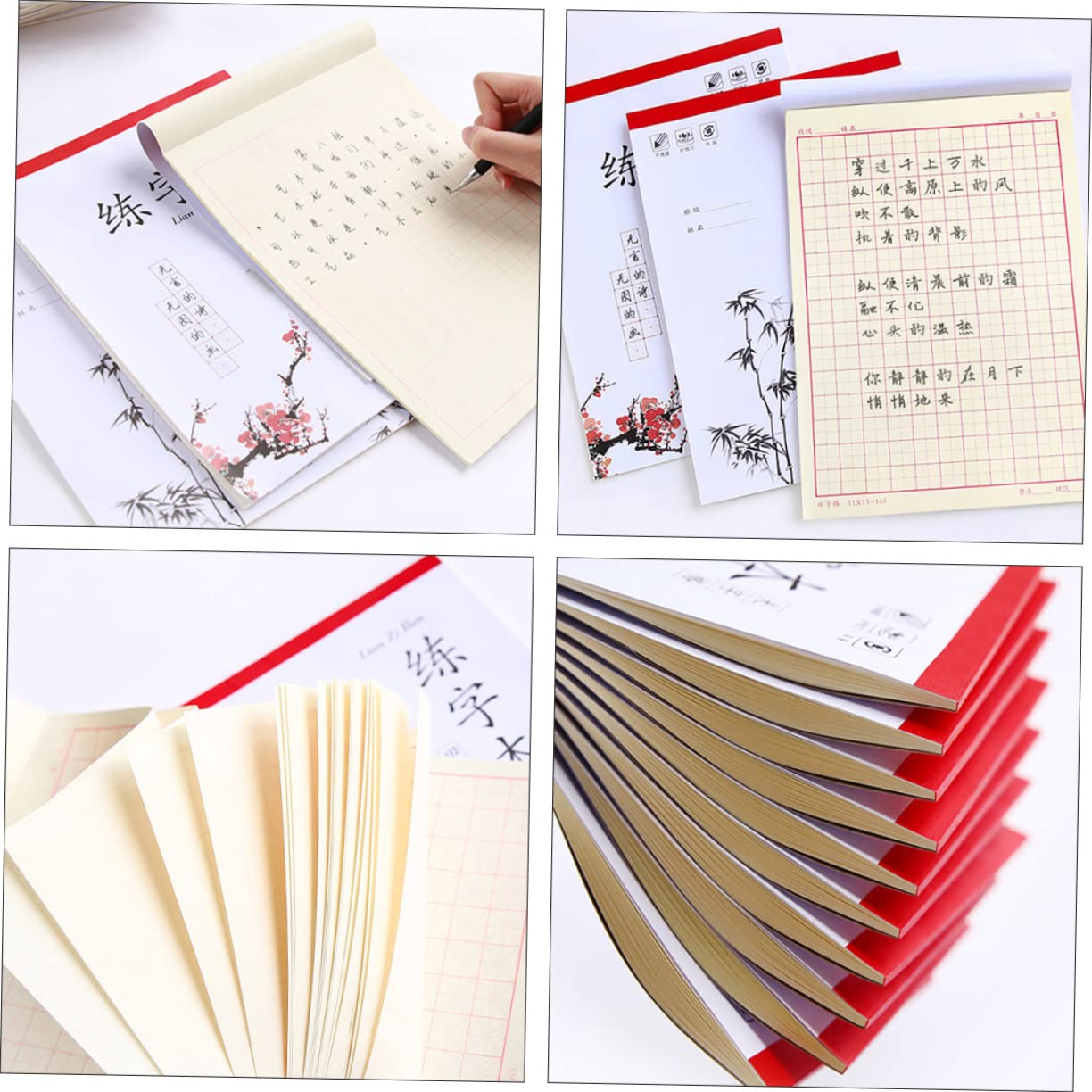 jojofuny 2 ensembles Cahier D'Exercices Pour Tout-Petits Apprentissage Cursive Pratique De L' Calligraphie Chinoise Cahier 4 pièces * 2