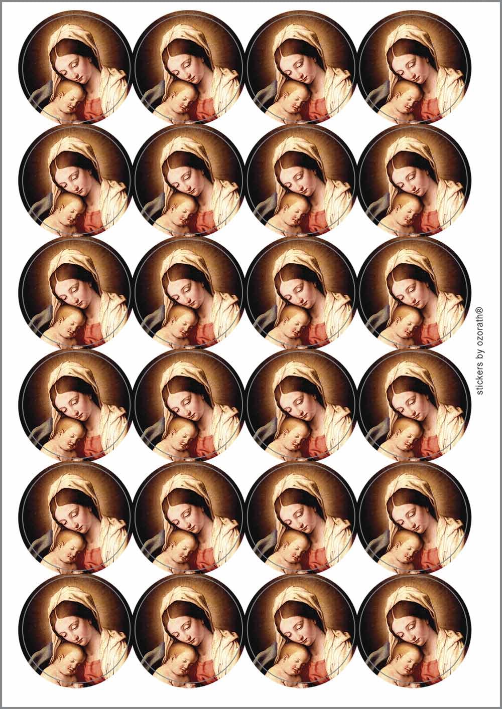 Madonna Virgin Mary Circular Matt Paper Stickers A4 Sheet of 24 (Each Sticker is 45mm Diameter)