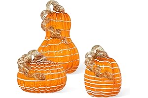 glitzhome Handblown Glass Pumpkins Decorations, Set of 3 Fall Thanksgiving Table Decor