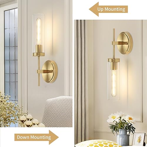 Miniatura 26 de Juego de 2 apliques de pared modernos, luces de tocador de baño negras y doradas con vidrio transparente, juego de 2 apliques de pared con cableado