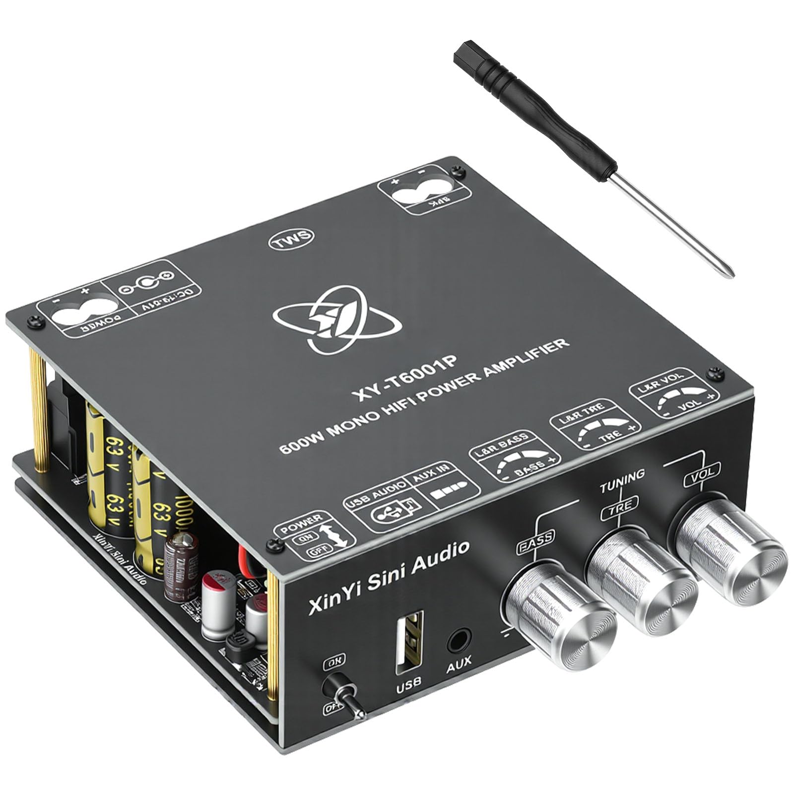 HiFi Verstärker Modul mit Bluetooth 5.0, 600W Subwoofer TWS Mono Digital Stereo Audio Verstärker Board TPA3255 Chips, AAC/SBC, DC 19-51V/10A, BT 5.0/USB/AUX, für DIY Lautsprecher