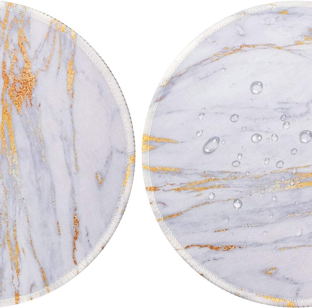 Marphe Mouse Pad White Gold Marble Design Mousepad Stitch Edge Non-Slip Rubber Gaming Mouse Pad Round Mouse Pads for Computers Laptop
