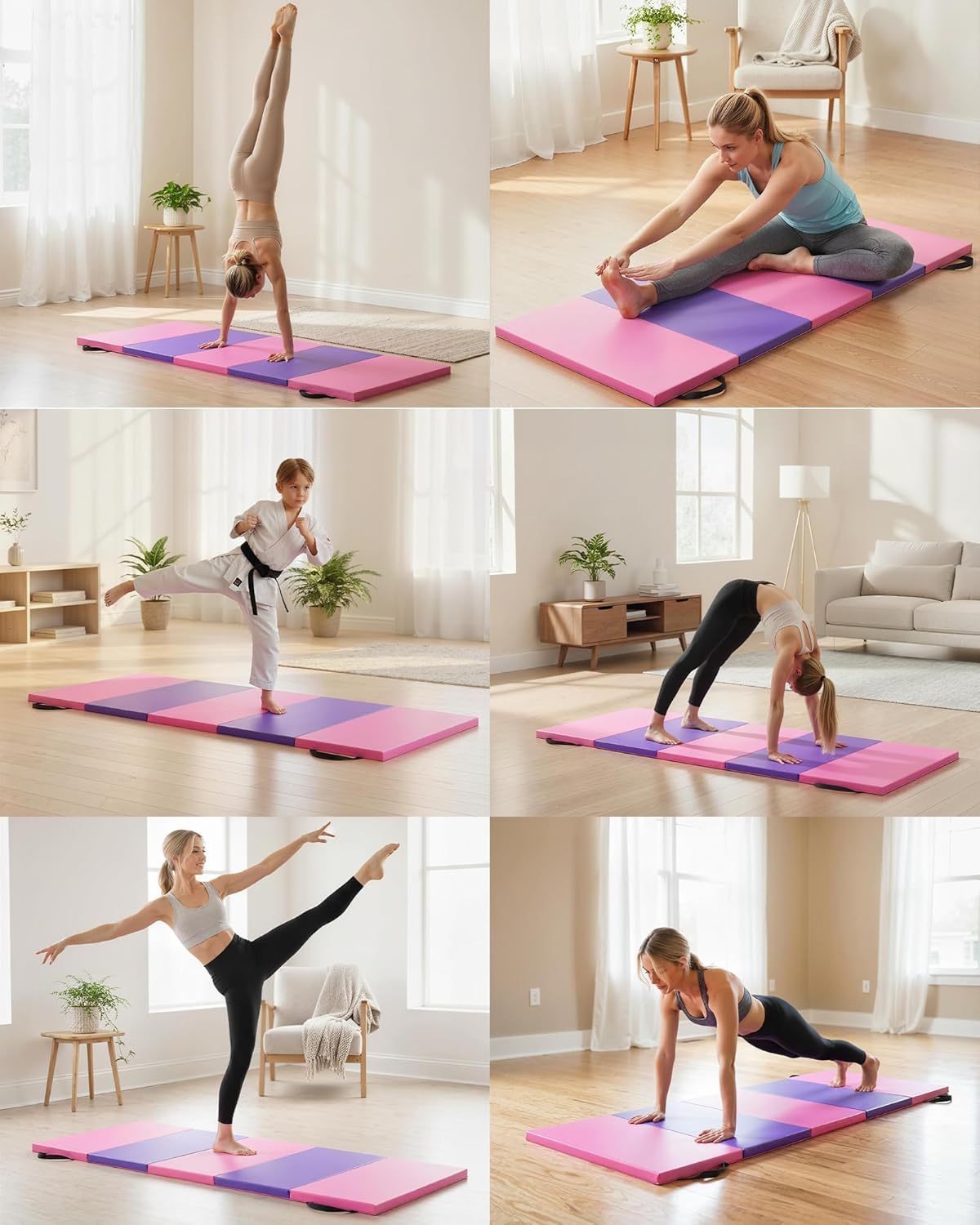 Faltbare Gymnastikmatte, 180 x 60 cm (vierfach) / 185 x 78 cm (fünffach) dick, tragbare Übungs- und Tumblingunterlage für Heim-Fitnessstudio/Pilates/Aerobic und Kampfsport-Training