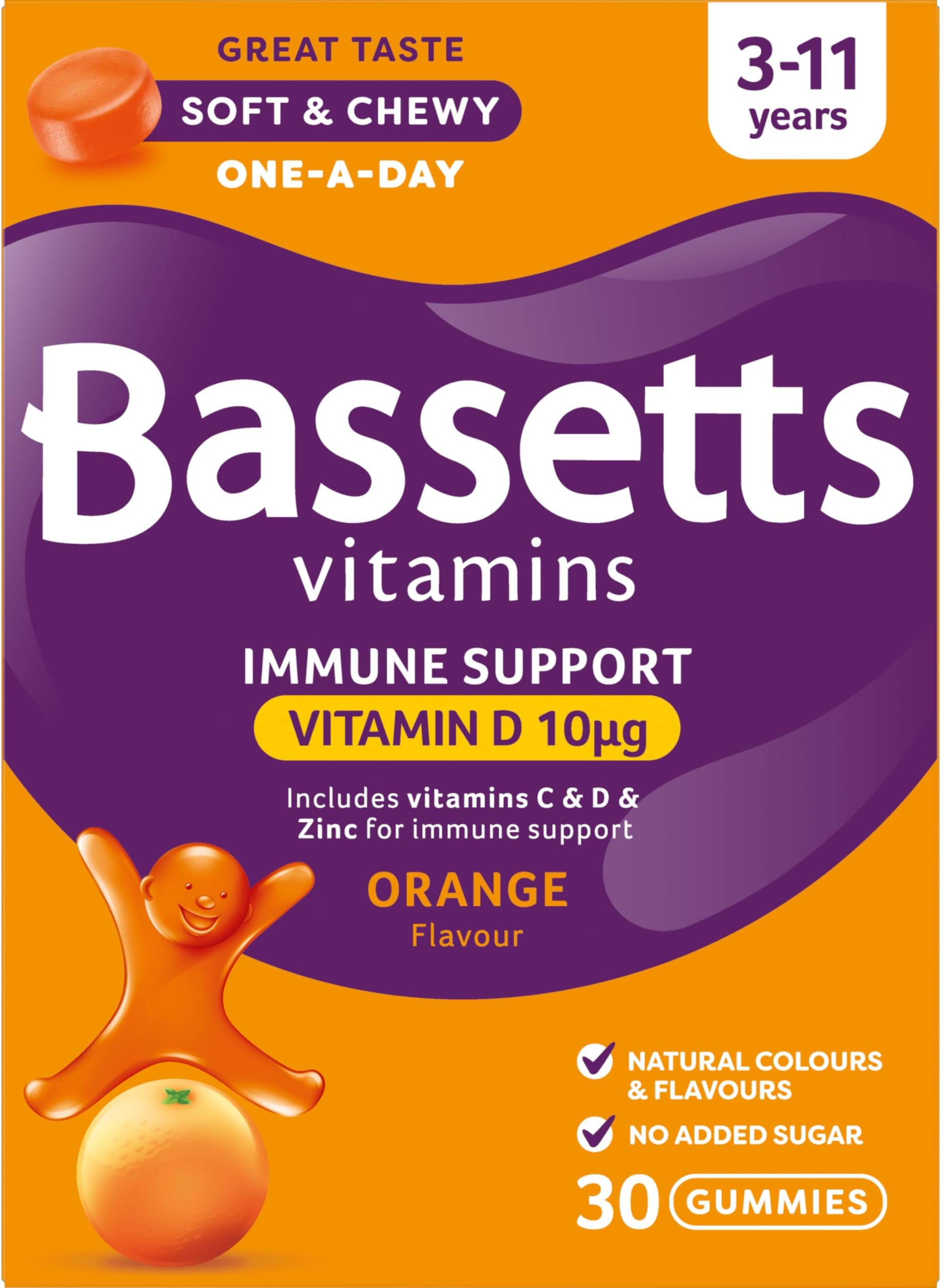 3-11 Years Orange Flavour Immune Support 30 Gummies