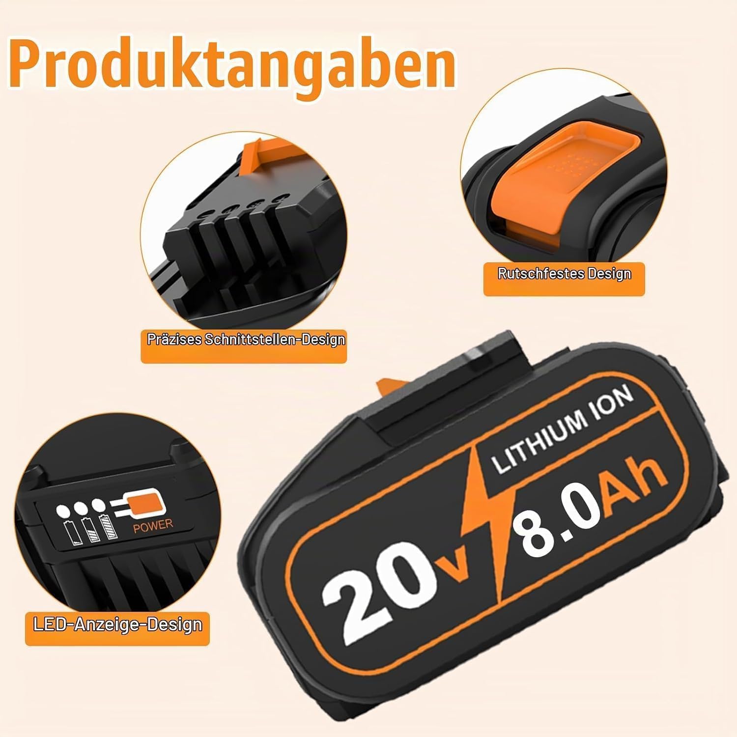2X 8.0Ah 20v Ersatz für WORX 20V 8.0ah Akku WA3551 WA3553 WA3553.2 WA3557 WA3572 WA3641 WA3760 WA3881 WX166.4 WX176 WX390WG629E
