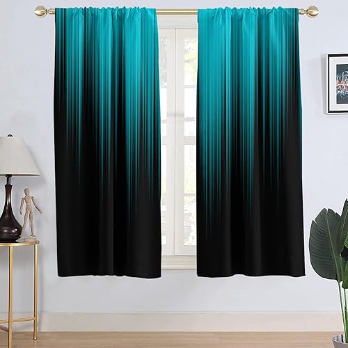 AAtter Cortina verde azulado para ventana, color negro, gótico, degradado, turquesa, gótica, moderna, gótica, azul aguamarina oscuro, para hombre,