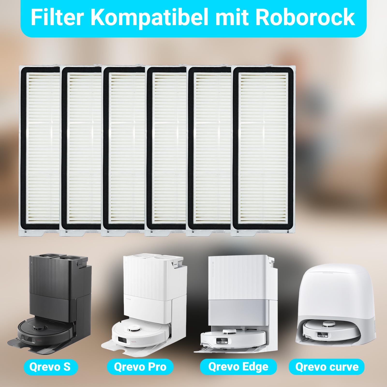 6 Stuks) Qrevo Master HEPA filters compatibel met Roborock Qrevo