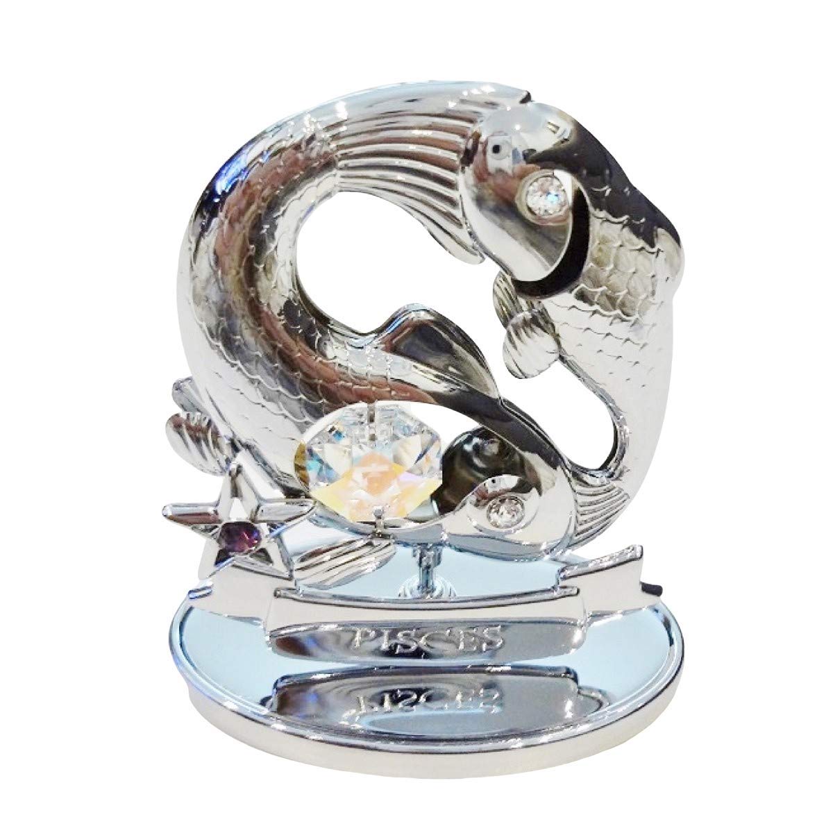 Crystocraft Aurora Borealis Zodiac Sign Crystal Ornament With Swarovski Elements Gift Boxed Crystals Silver Chrome Plated Perfect Keepsake Collectors Gift Figurine Home Decor Astrology (Pisces)