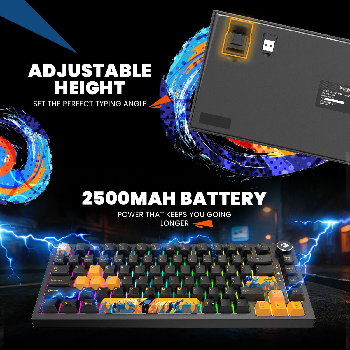 Cosmic Byte Phantom TKL Tri- Mode 2.4GHz + Bluetooth + Wired 5-PIN Hot Swap Mechanical Keyboard | PBT Keycaps | 5-Layer Gasket Mount | Pre-Lubed Outemu Red Switches | RGB | Software (Black) — Amazon image 6