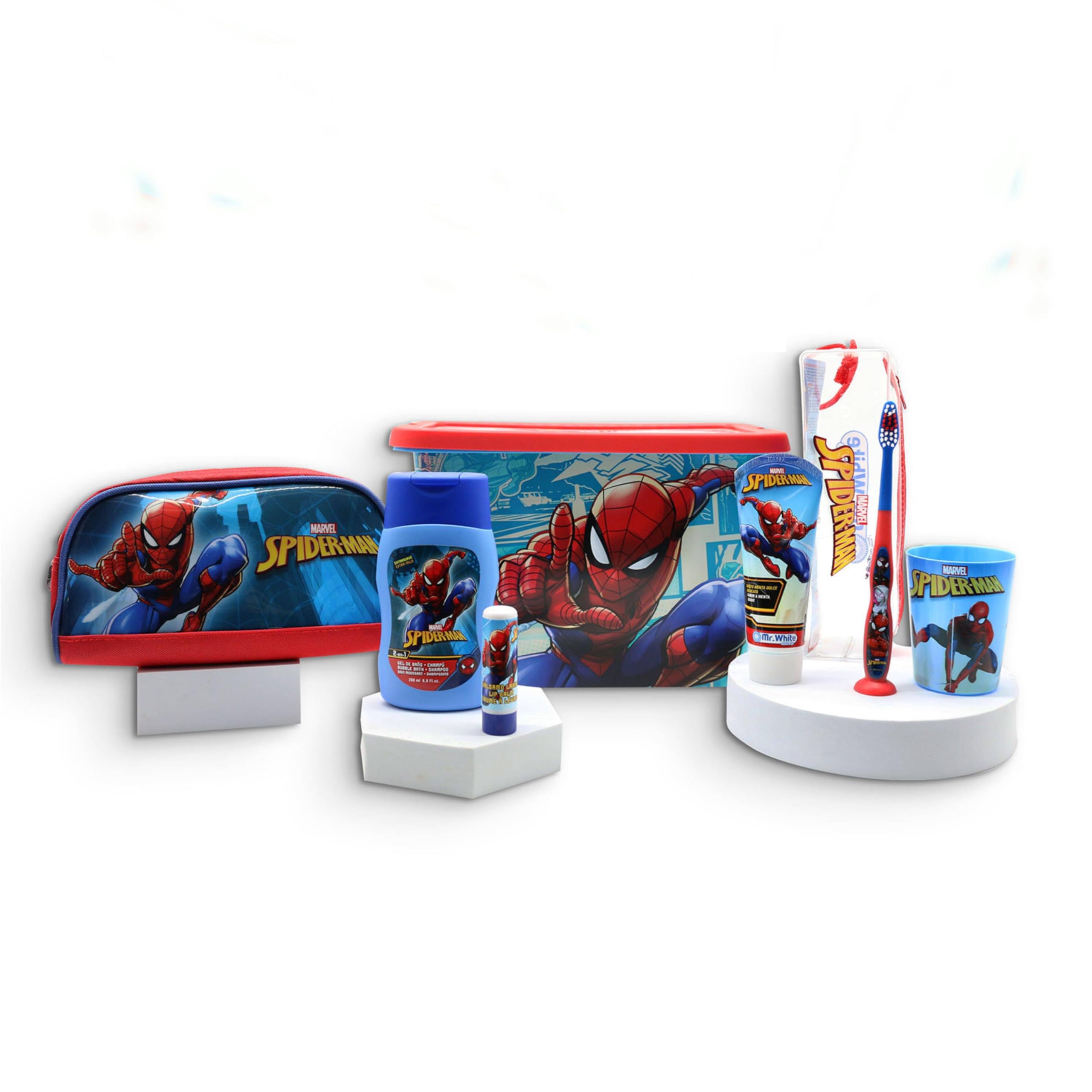 Spiderman Travel Gift Set for Kids Includes Toilet Bag, Dental Care Pouch Set and Storage Click Box