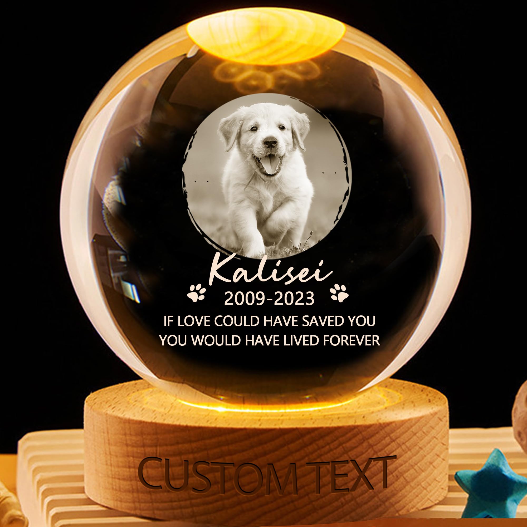 KKIIOEXX Personalized Pet Photo Crystal Globe Lamp,Custom Dog Cat Photo Crystal Ball Night Light Memorial Keepsake,Remembrance Memorial Sympathy Gift for Loss of Dog Cat