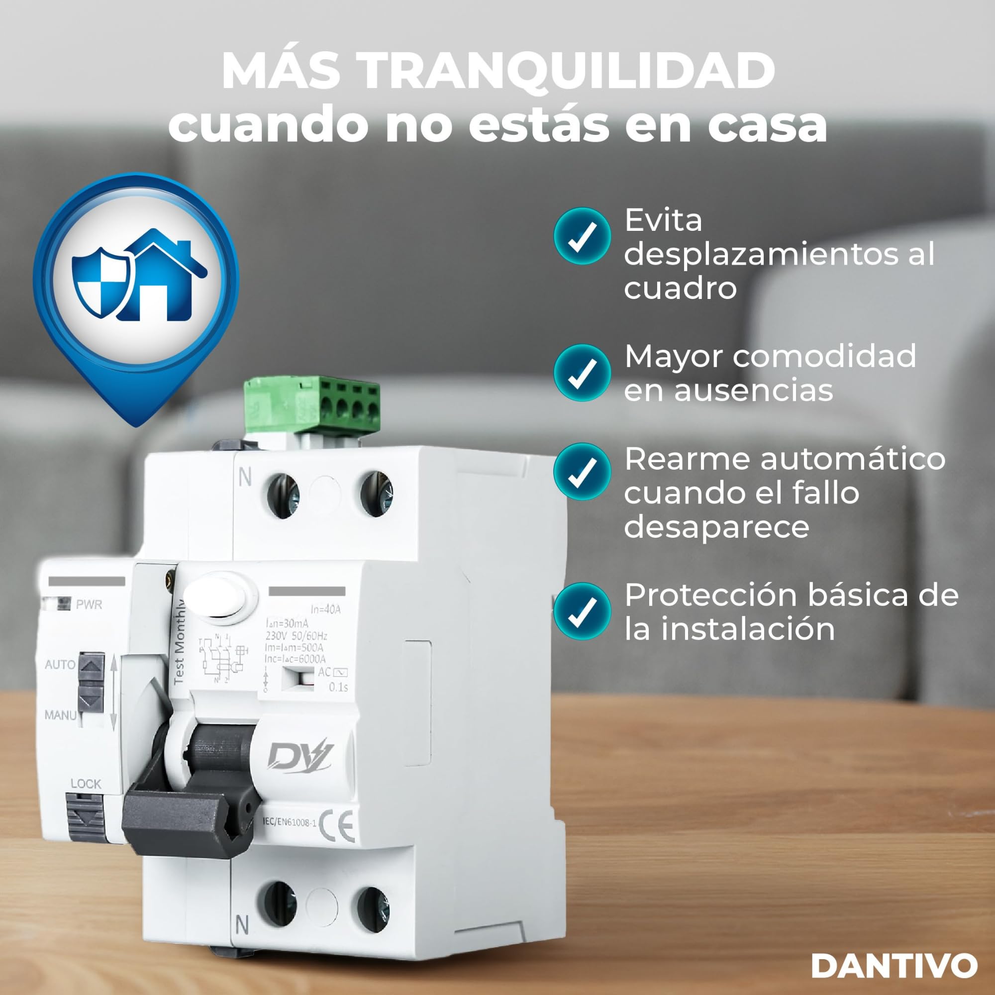 Diferencial Auto Rearmable 40A 30mA Tipo AC 2P – Interruptor Diferencial Rearme Automático Carril DIN – Diferencial Autorrearmable Automático Protección Eléctrica — view 6