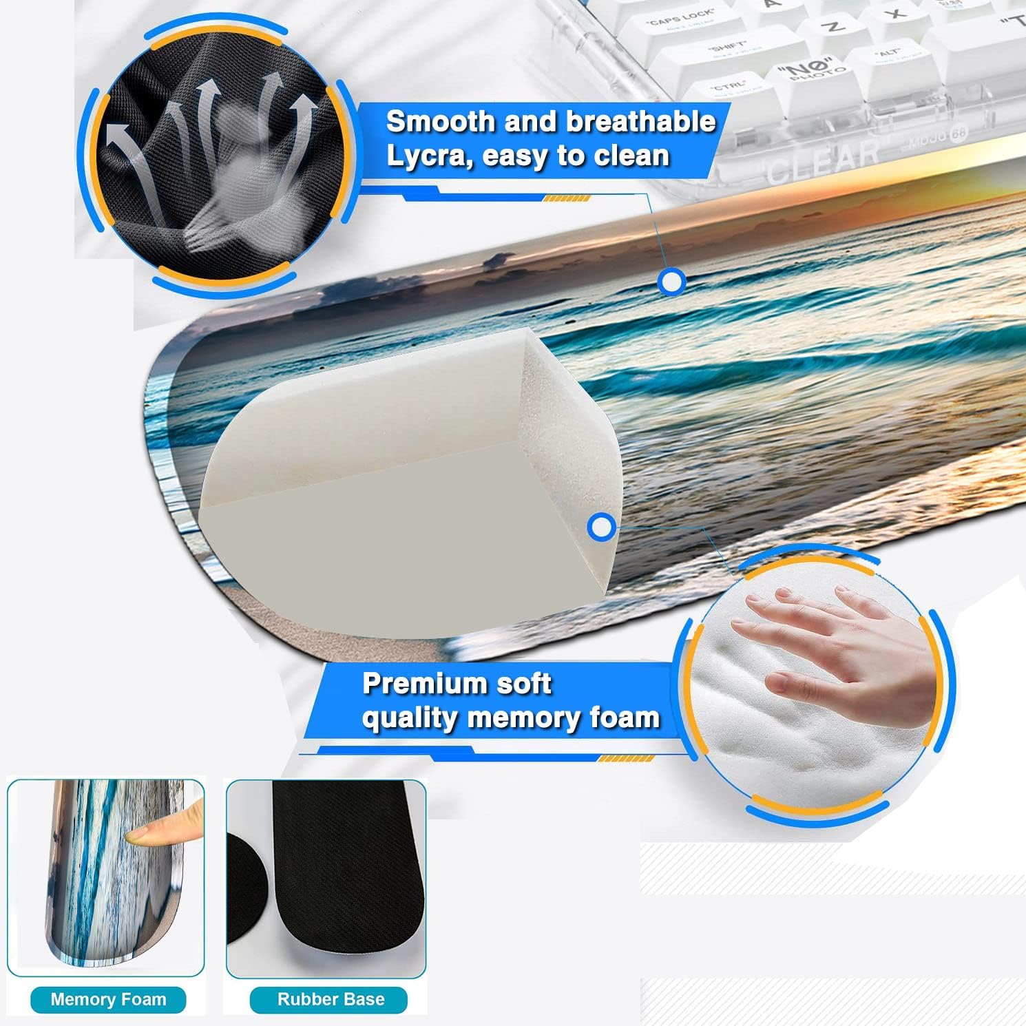 Ergonomic Mouse Pad with Gel Wrist Support and Non-Slip PU Base, Wireless Office Desk Pad Memory Foam Keyboard Wrist Rest Desktop Accessories, Sunrise on The Beach Pattern Gaming Mouse Pad