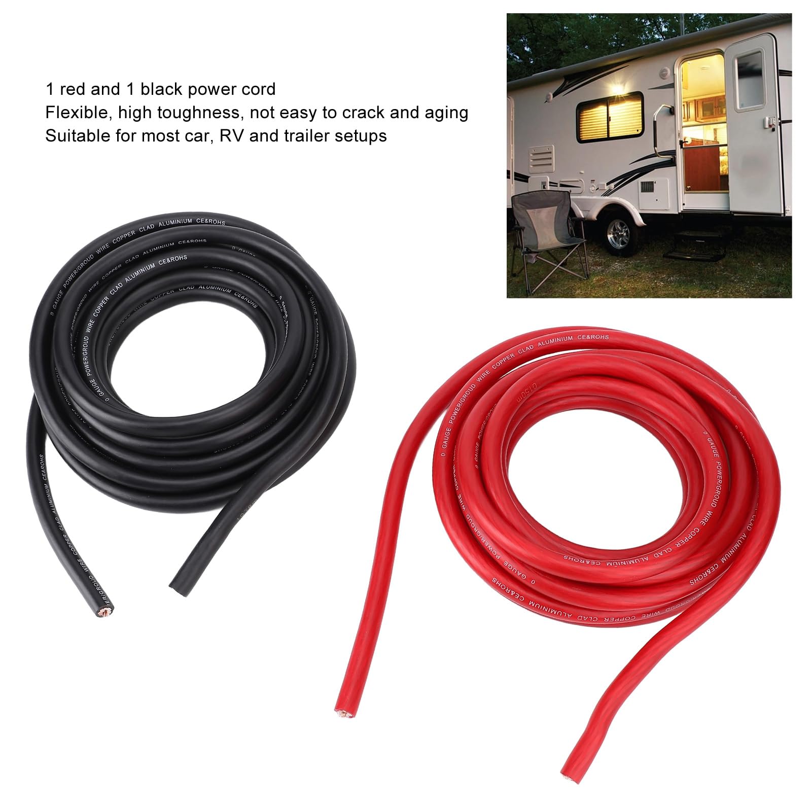 VBESTLIFE Cable 1/0 AWG de 20 Pies, Cable de Tierra de Alimentación Automotriz con Hilos de Cobre Flexibles, Kit de Amplificador para Audio de Automóvil, Cableado de Alta Corriente Inversor de 12 V