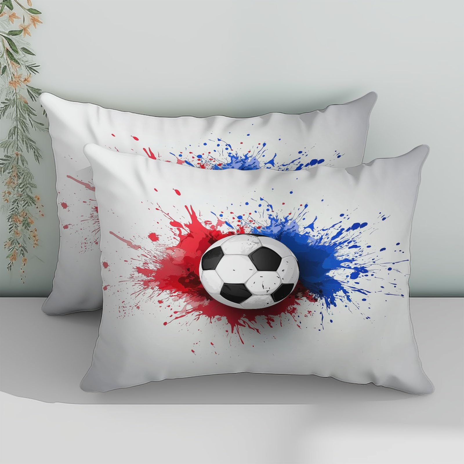 Dwustronna poszewka na kołdrę łóżko Futbol Farba z mikrofibry Edredon 3 sztuki z 2 poszewkami na poduszki 50 x 75 cm szary nadruk poszewka na kołdrę z zamkiem błyskawicznym