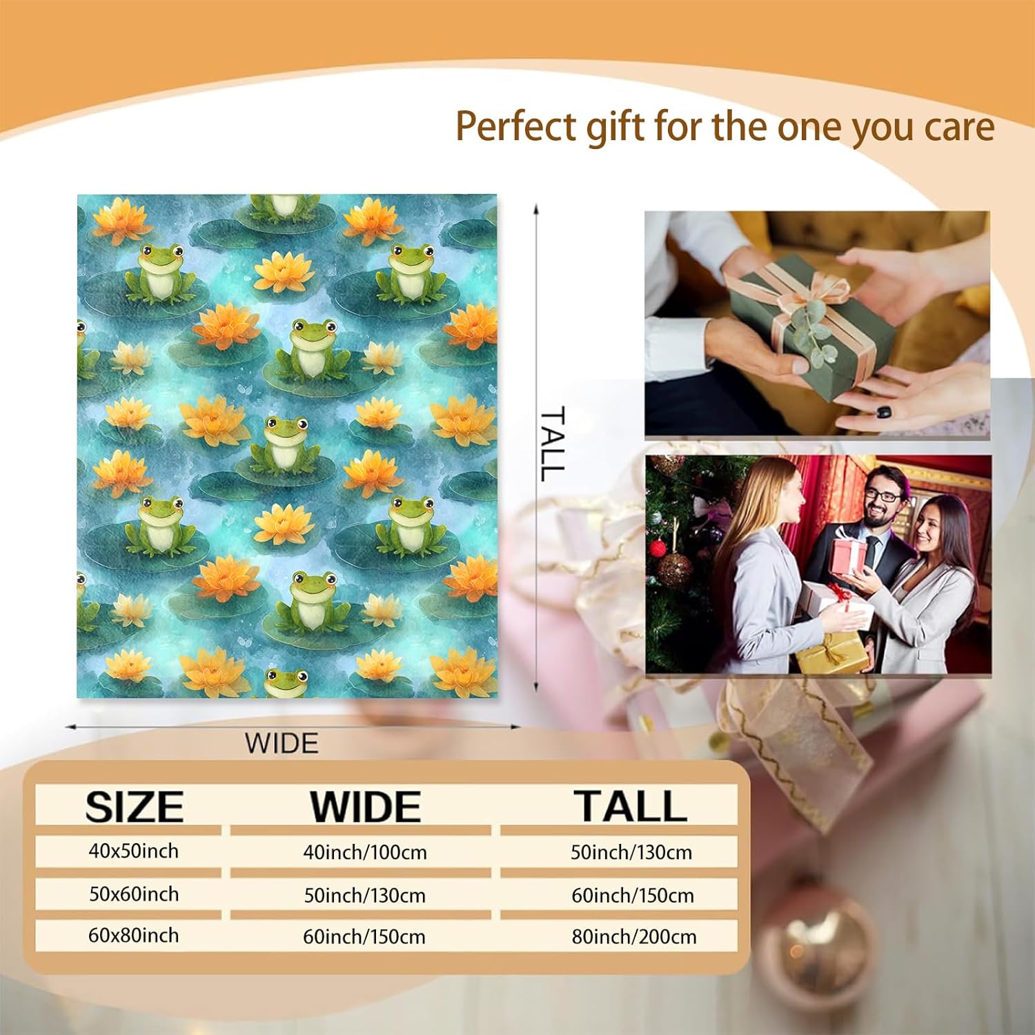 Floral Frog Blanket Gifts for Women Kids Girls, Soft Warm Lightweight Flannel, Flower and Animal Throw Blankets for Camping Bedroom Living Room Home Sofa Travel, Playful Decor 50" x 60" - Image 3