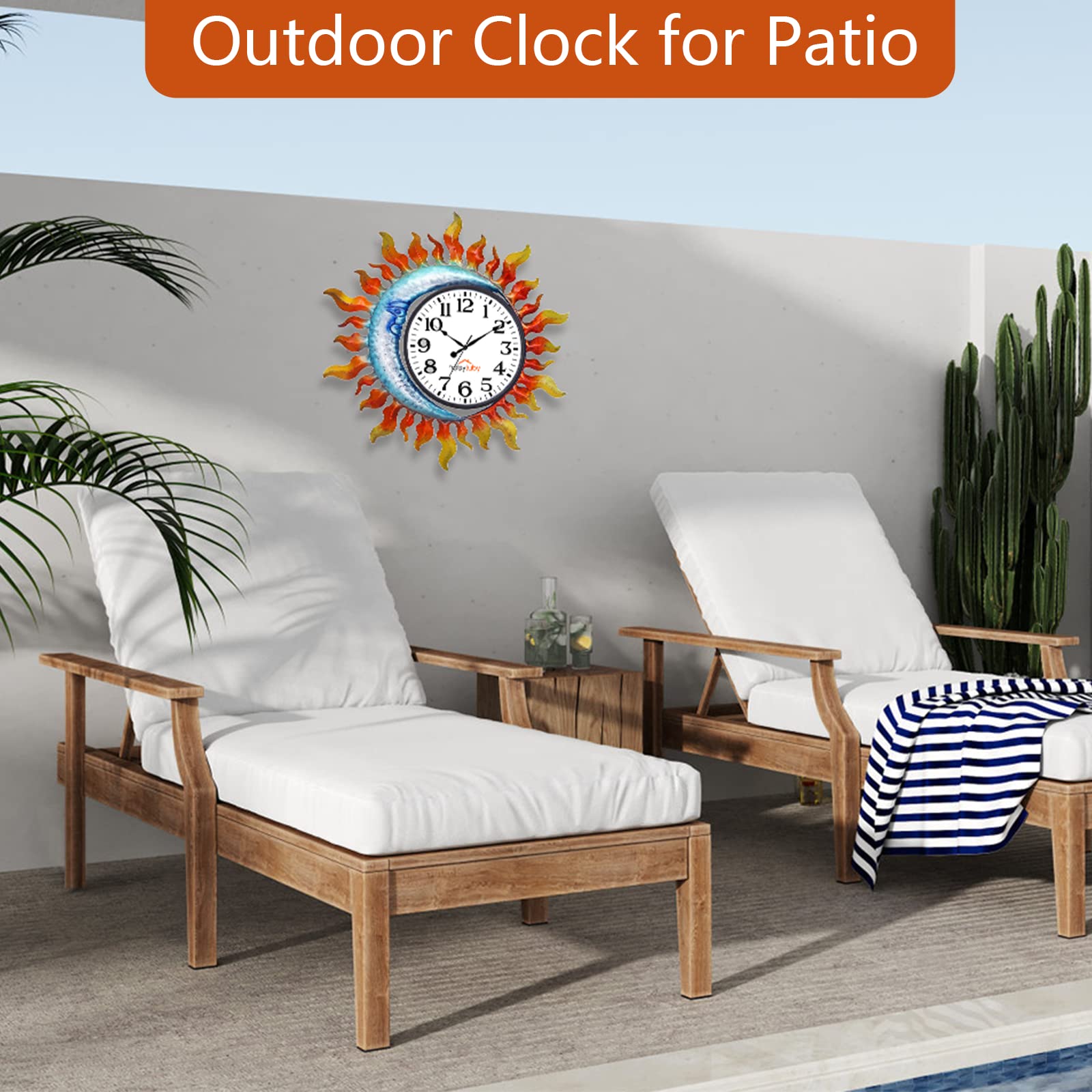Reloj para exteriores, reloj de pared para exteriores, silencioso, sin tictac, para patio, sala de estar, decoración del hogar