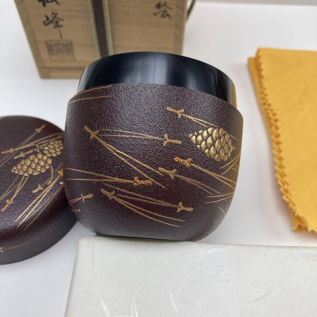 Amazon.co.jp: 篠崎仙峰 蒔絵 棗 茶道具 漆芸 棗 仙峰 松葉 松 蒔絵 共