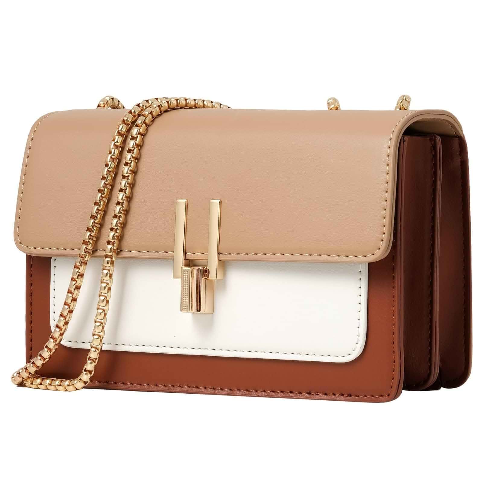 Color-Block Crossbody Bags for Women Purses Designer Handbags Shoulder Bag Cute Adjustable Chain Strap Leather Cross Body Purse, Ladies Trendy Satchel, Everyday Travel Handbag Medium Size