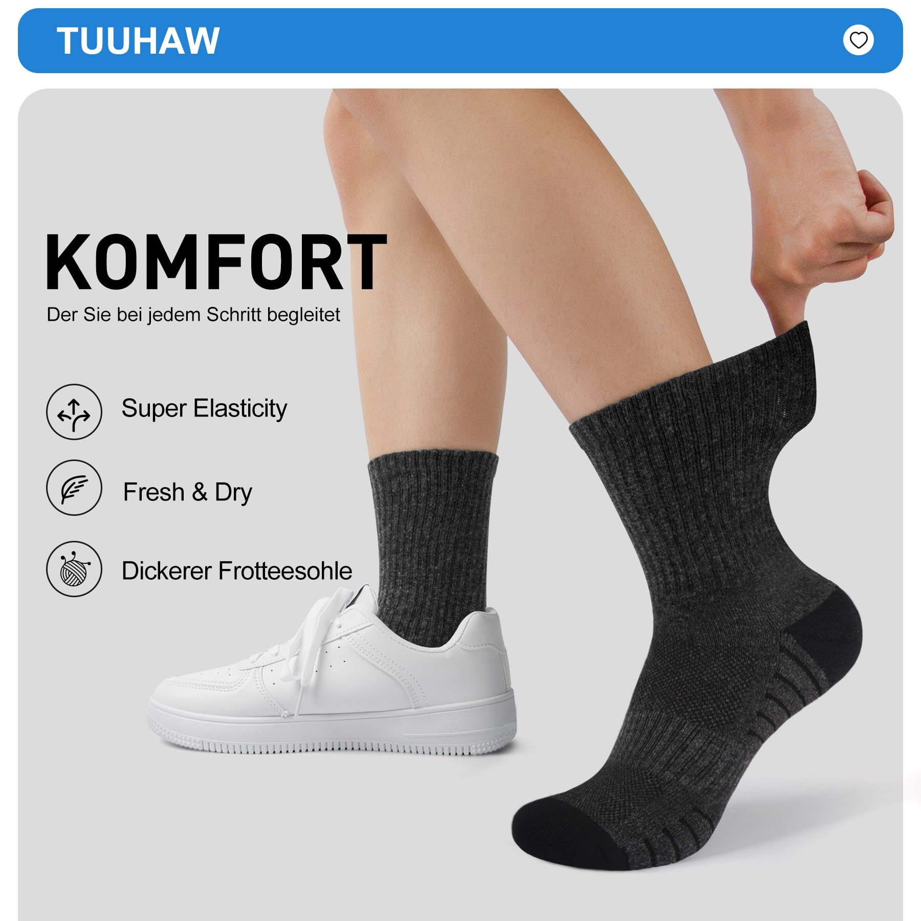 TUUHAW 6/12 Paia Calzini Uomo e Donna Sportivi Lunghe Cotone Sport Calzettoni con Buona Elasticità Alti Socks Calze Traspiranti