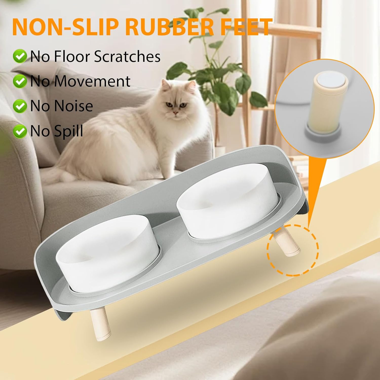 Elevated Dog Bowls Set, Ceramic Pet Food & Water Bowls with Non-Slip Stand, No Spill Design for Cats/Small Medium Dogs Gray