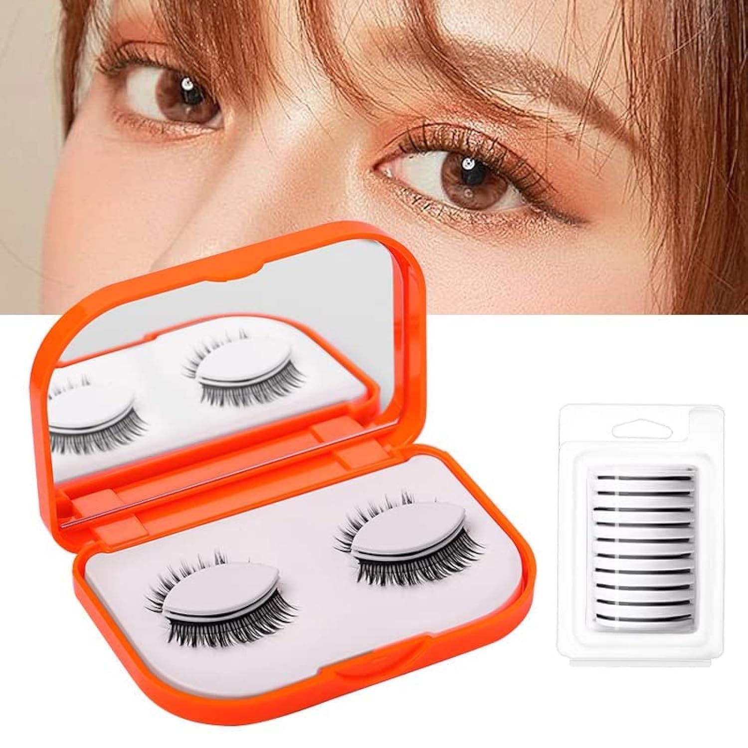 Lashes Fluffy Wispy, 2 pairs Self Adhesive Eyelashes 10 Refills with box 3D Faux Mink Lashes Magnetic Eyelashes No Glue Natural Lashes Thick Wispy Strip Fake Eyelashes for Makeup Eyelashes Extension