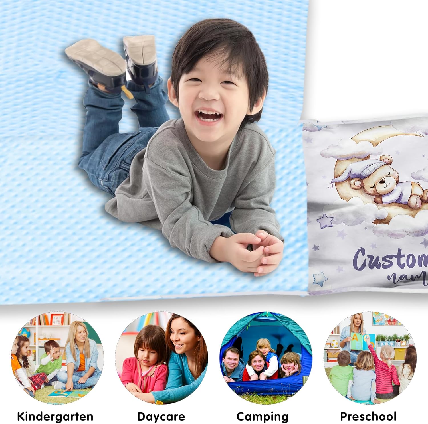 Personalized Toddler Nap Mat for Daycare, Custom Name Kids Sleeping Bag with Pillow and Blanket for Preschool Kindergarten, Nap Mats Easy Carry