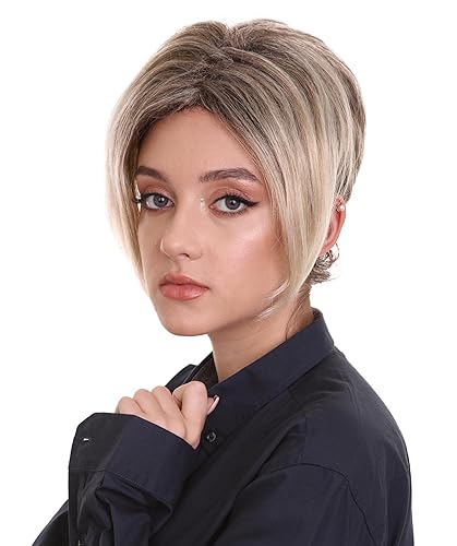 Miniatura 2 de HPO Peluca corta clásica de Minivan Karen Mom para mujer, Pixie con reflejos gruesos, mejor para Halloween, fibra sintética ignífuga