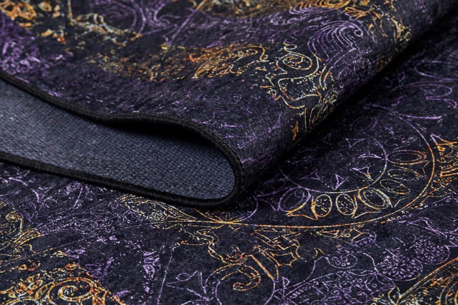 Volgodonsk Black Framed Cotton Polyester Non Slip Machine Washable Living Room Bedroom Hallway Boho Moroccan Soft Neutral Geometric Bohemian Carpet Distressed Indoor Foldable Nonslip Area Rug