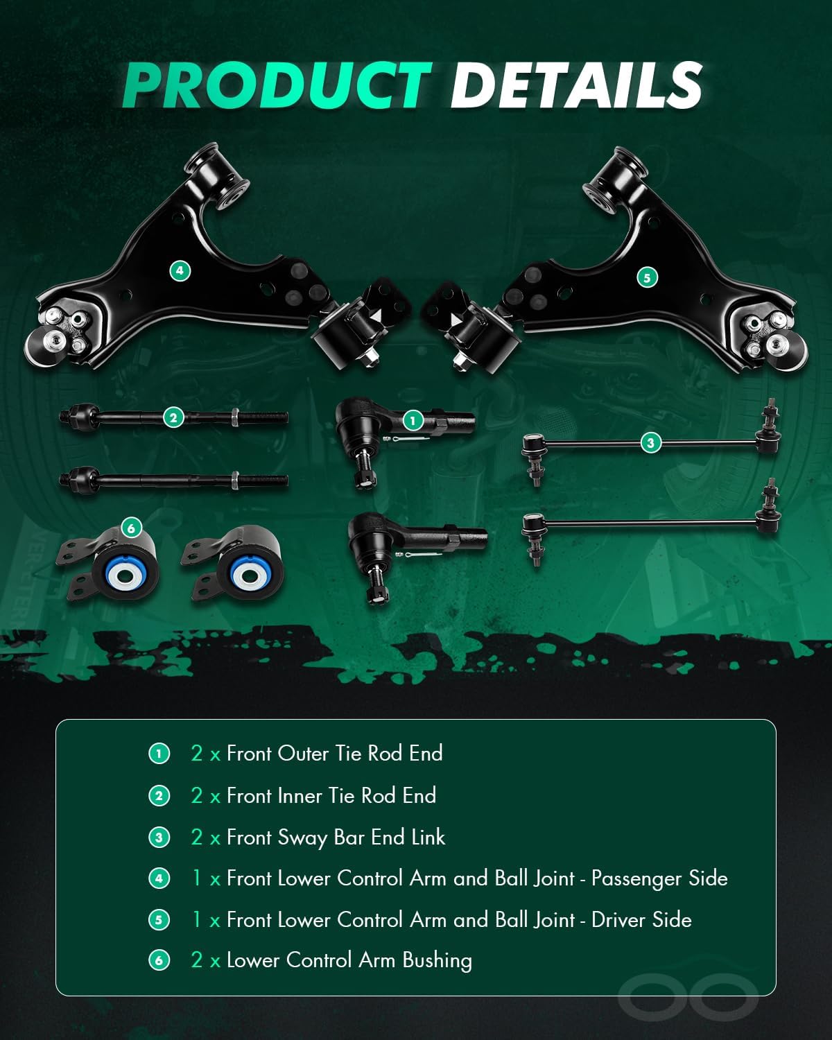 SCITOO 8pcs Front Suspension Kit Lower Control Arm with Ball Joint fit 2009-2017 for Chevy Traverse for GMC Acadia for Buick Enclave for Saturn Outlook with Tie Rod End Sway Bar Link