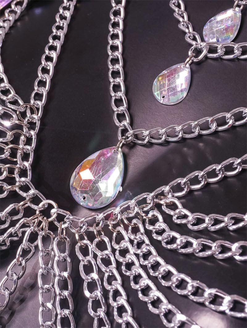 Acrylic gemstone sexy backless tassel chest accessory