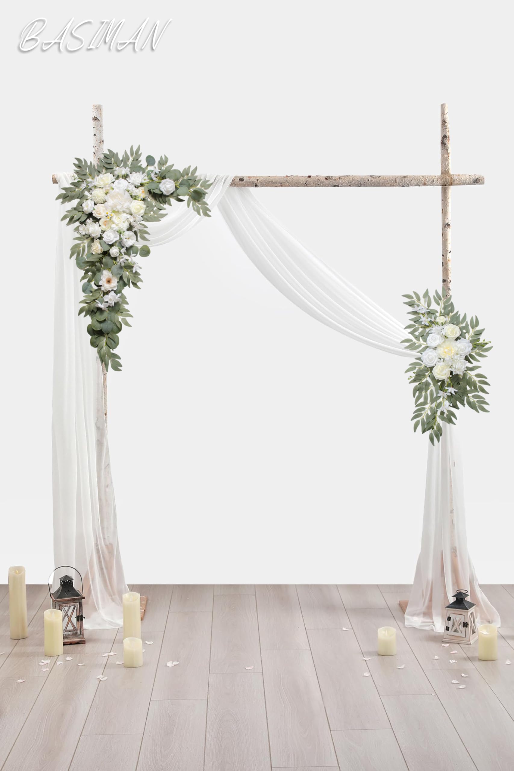 Arche de Fleurs avec Rideaux (Lot de 3) pour cérémonie de Mariage, tonnelle et Toile de Fond de réception, décoration de Mariage, Panneaux de Bienvenue, décoration Florale de fête