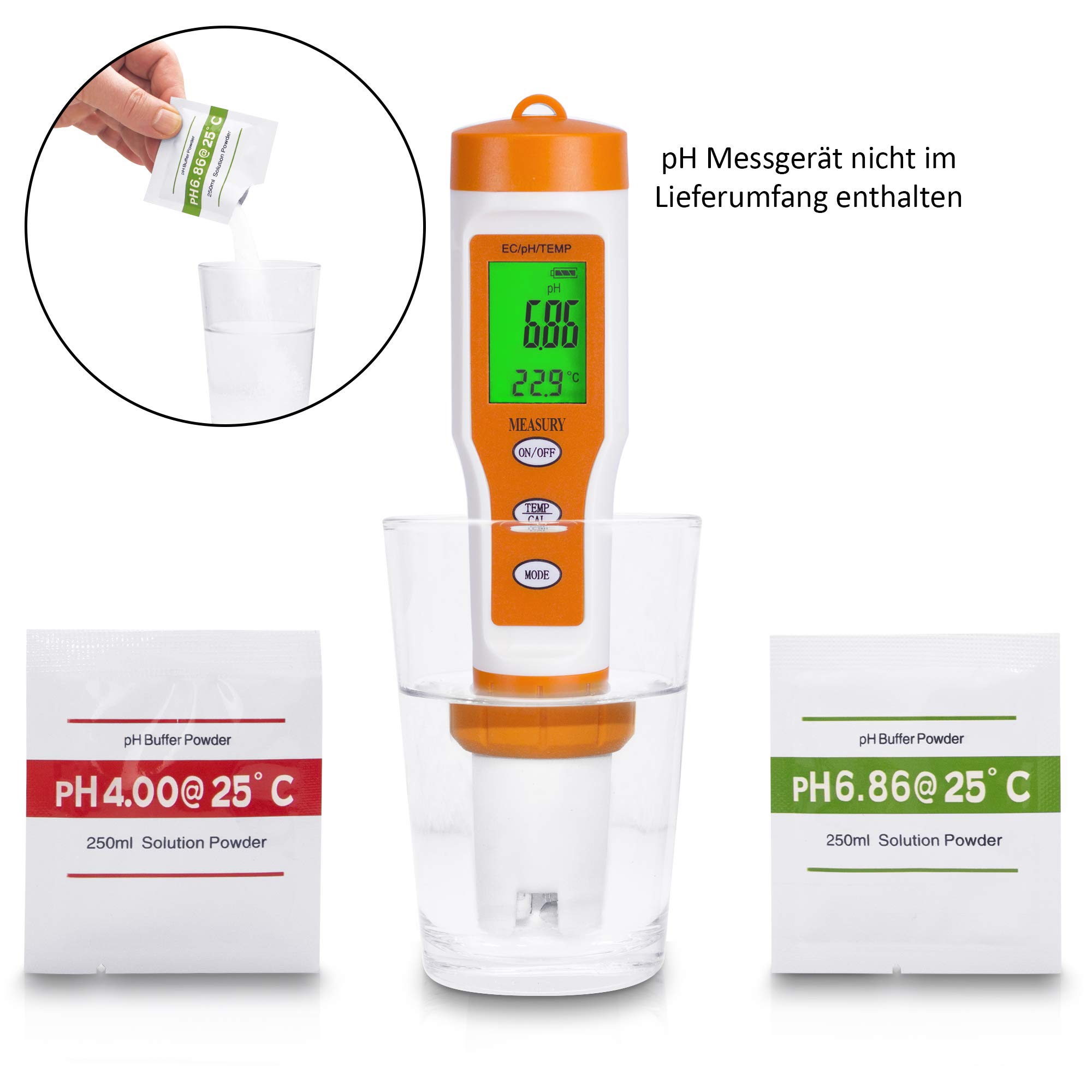 Measury Soluzione di Calibrazione del pH 10 pezzi 4.00 e 6.86 Soluzione Tampone, Polvere di Calibrazione del pH Polvere Tampone, Soluzione di Calibrazione Rosso/Verde