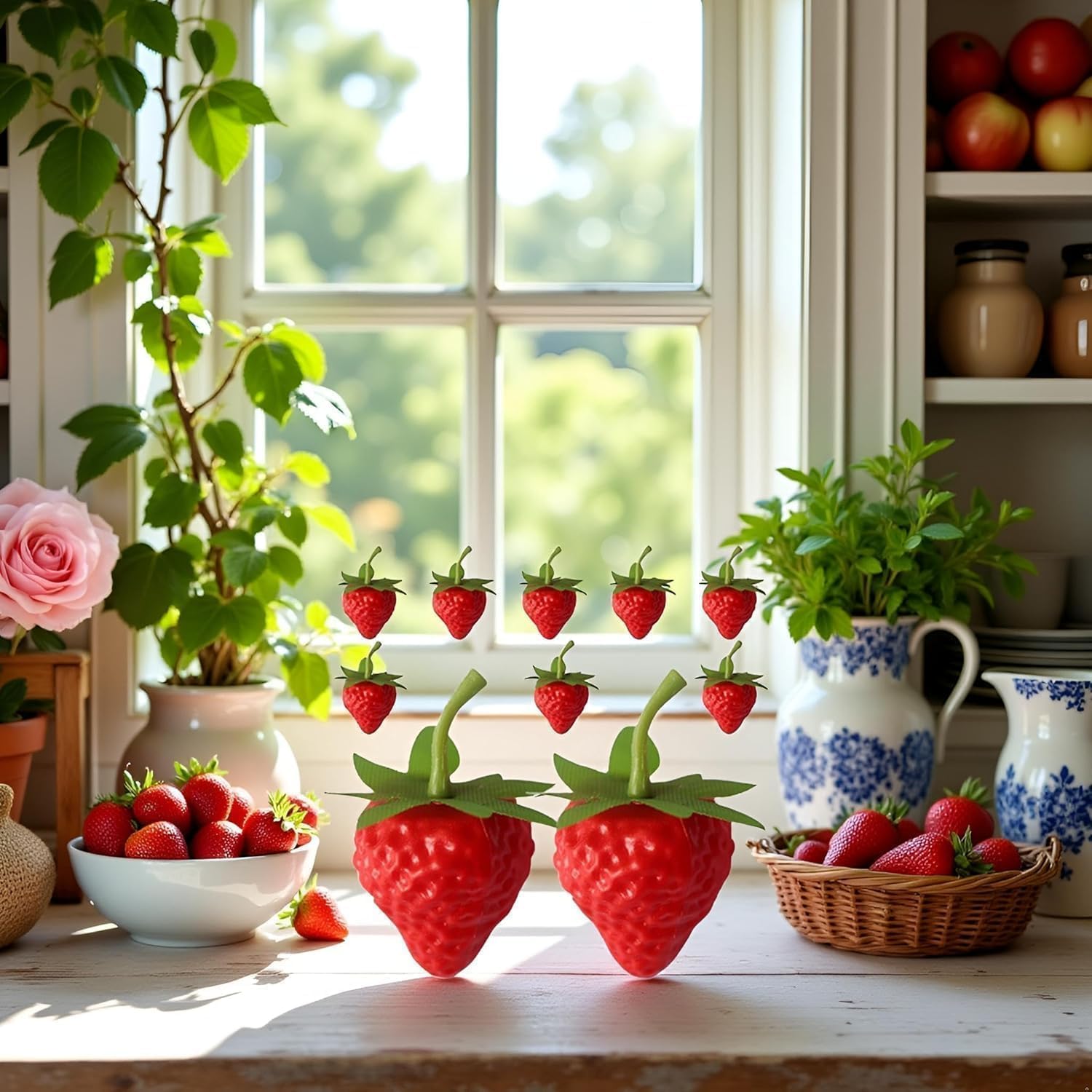10 Pcs Red Lifelike Fake Strawberry, Plastic Simulation Strawberry, Artificial Fruits Decoration Photography Prop for Home Kitchen Decoration