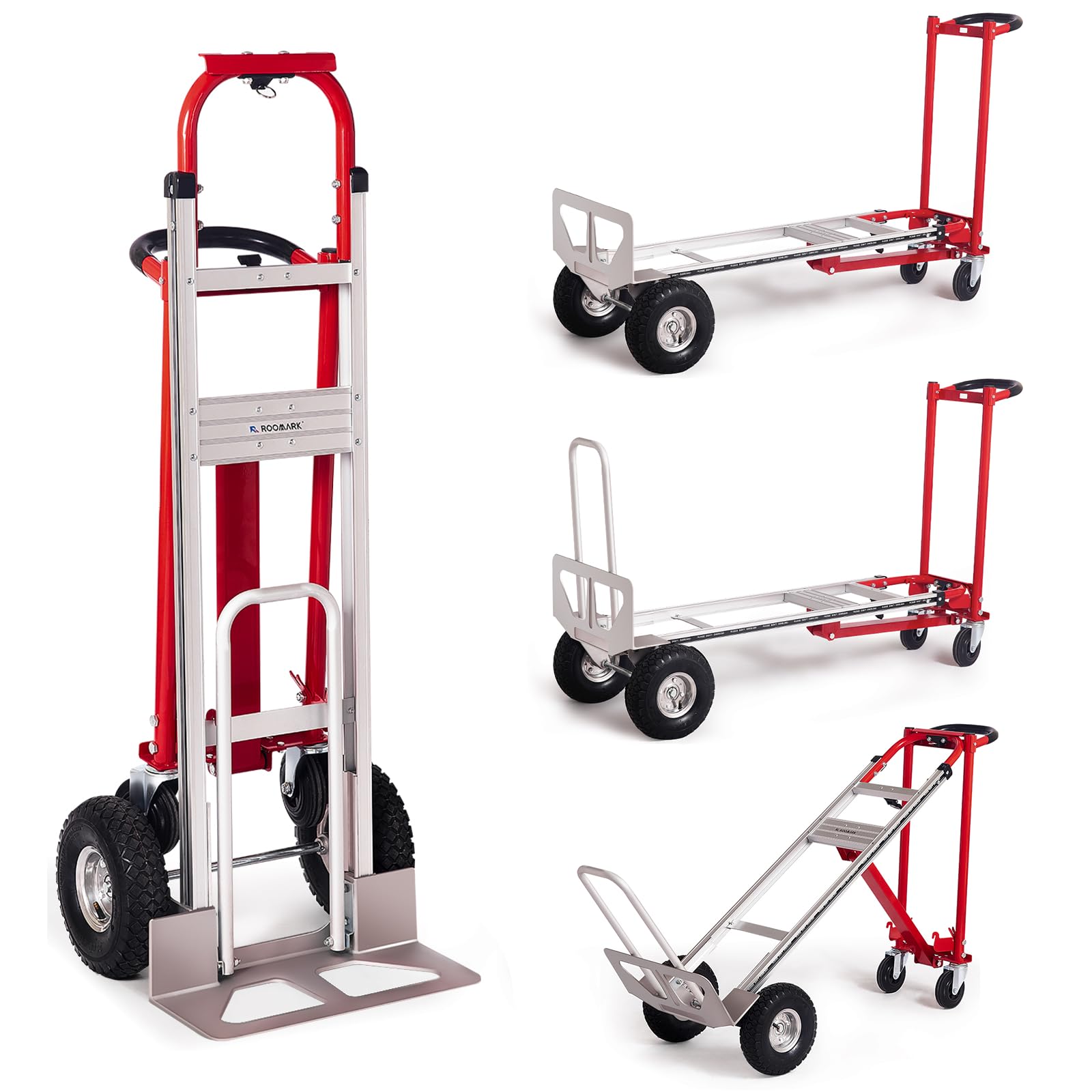 Roomark 4-in-1 Carrello a Mano Pieghevole in Alluminio con capacità di 363/454kg, Convertibile Carrello Piattaforma Salvaspazio con Ruote antiscivolo,per Trasporto di Merci Magazzino